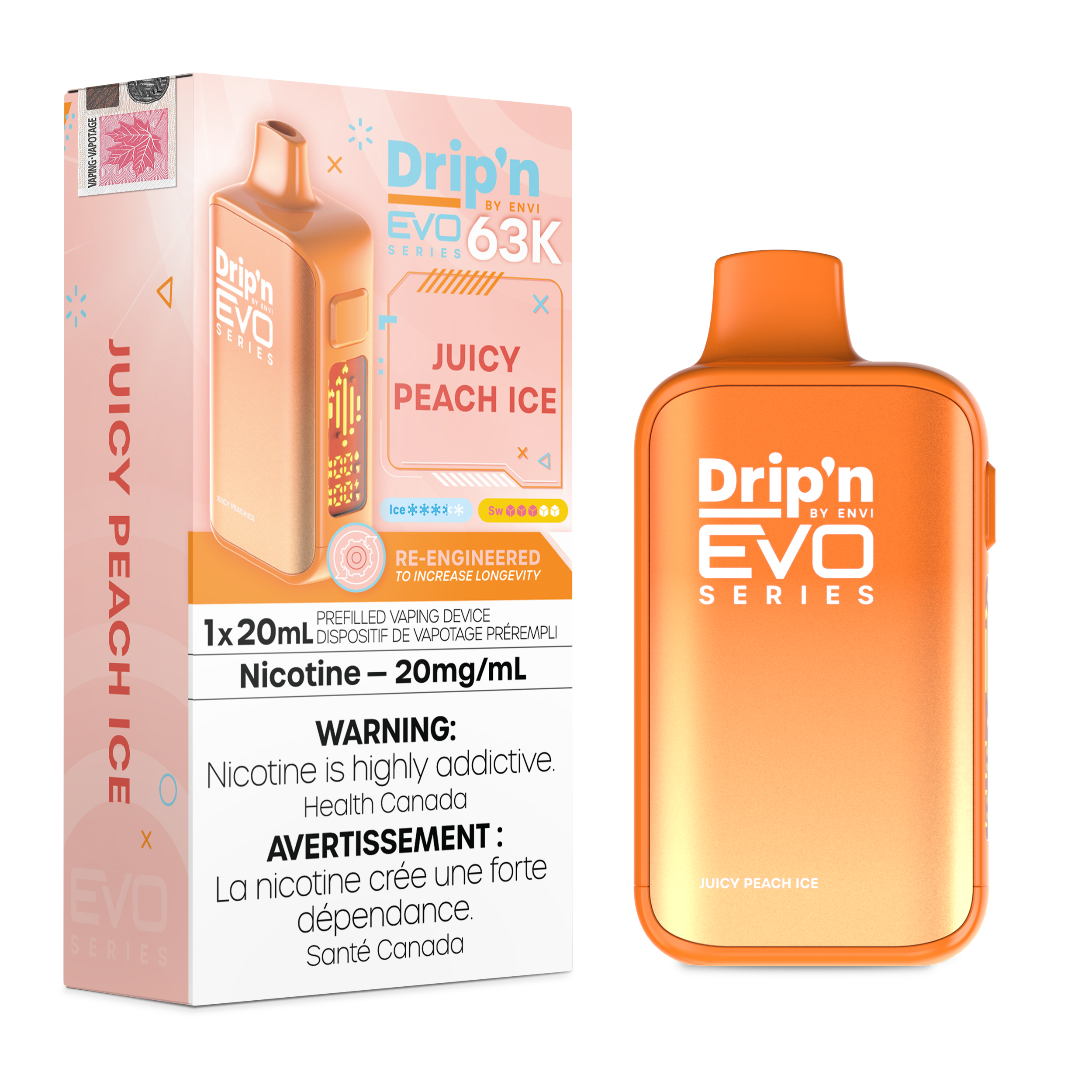 Drip'n Evo 63k Puffs Juicy Peach Ice