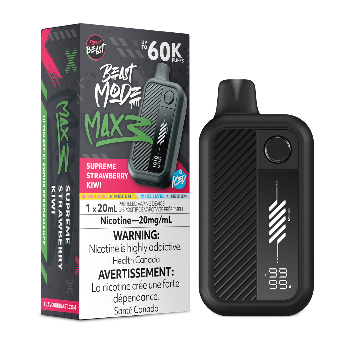Flavour Beast Beast Mode Max 3 60k Supreme Strawberry Kiwi