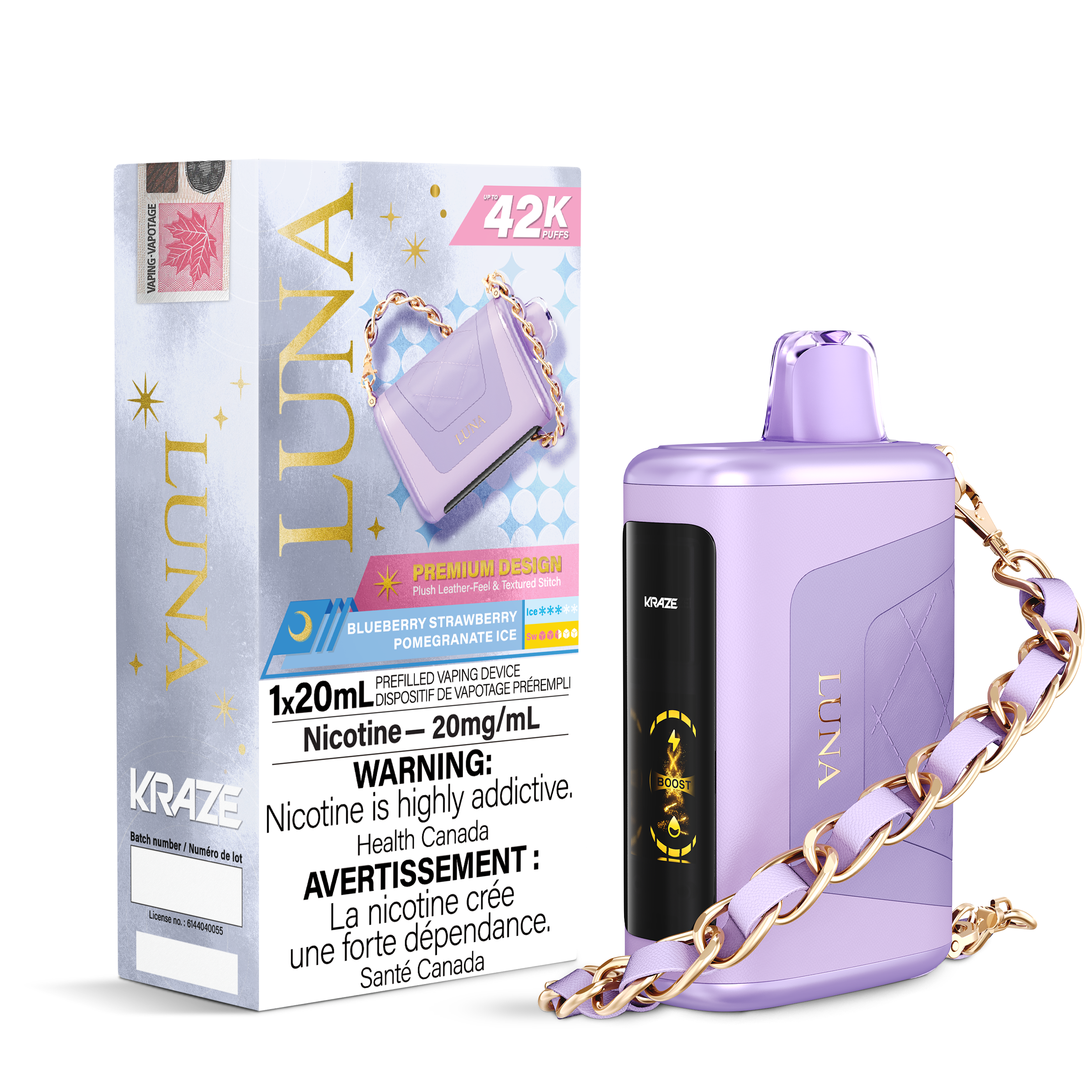 Kraze Luna Dispo 42k Blueberry Strawberry Pomegranate Ice